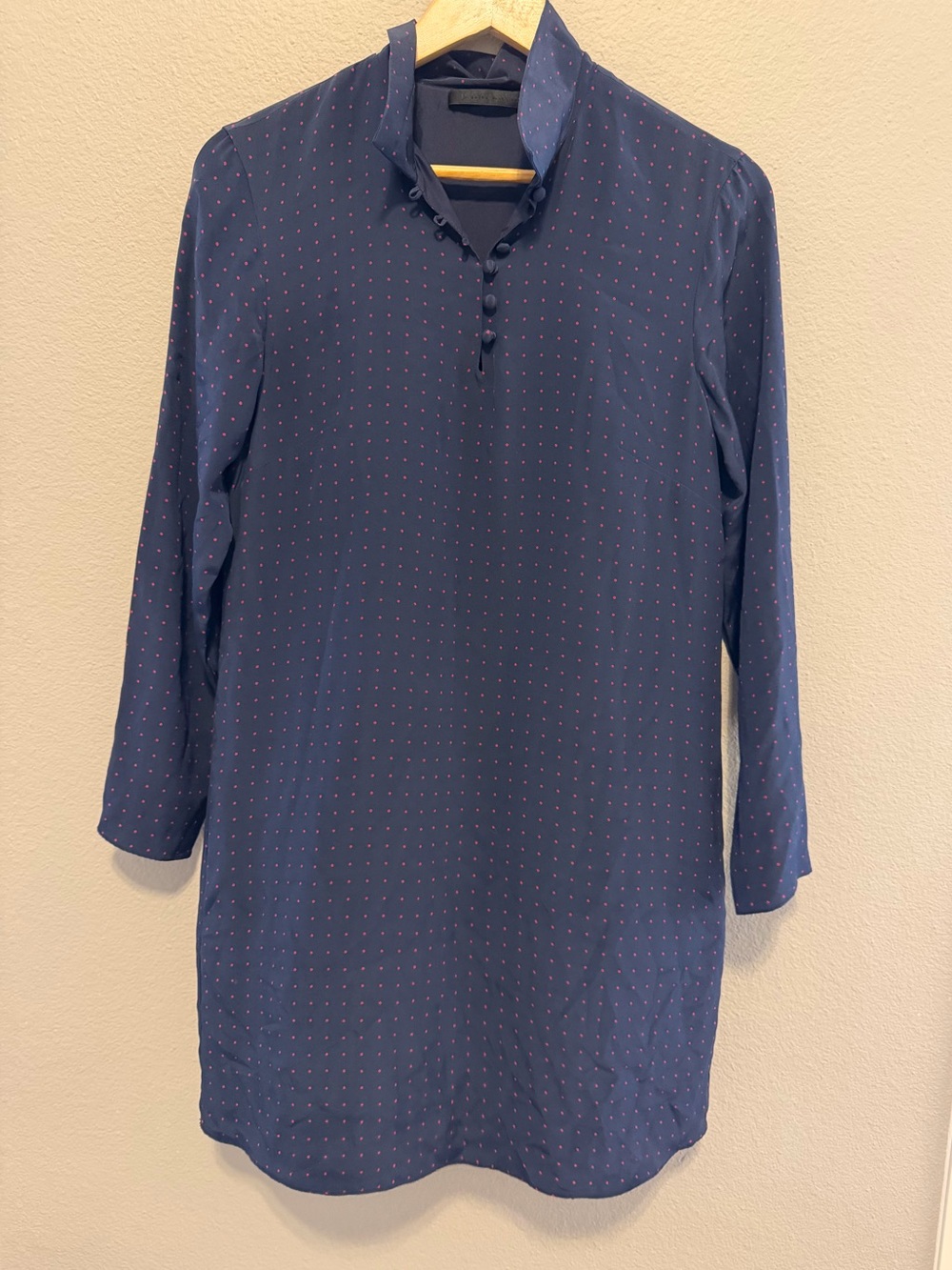 Jenni Kayne Navy Polka Dot Silk Tunic Dress L